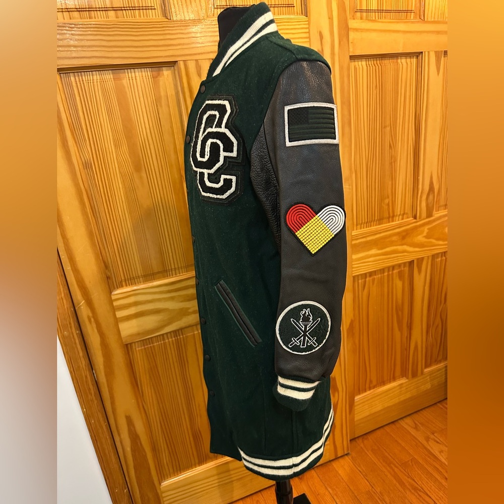Opening ceremony  Varsity Jacket with Patches Wool body and Leather sleeves